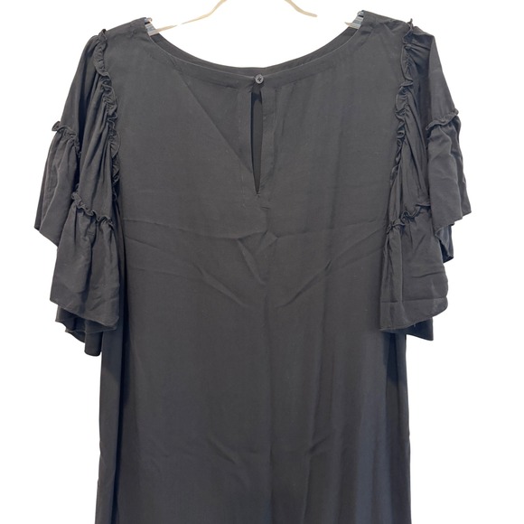 LOFT Black Short Sleeve Ruffle Dress Lightweight Casual Party Elegant Women's L - Picture 5 of 8